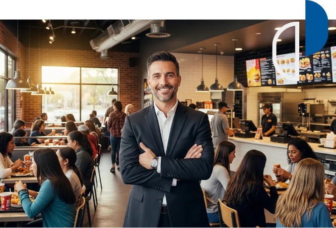Man in suite standing in restaurant